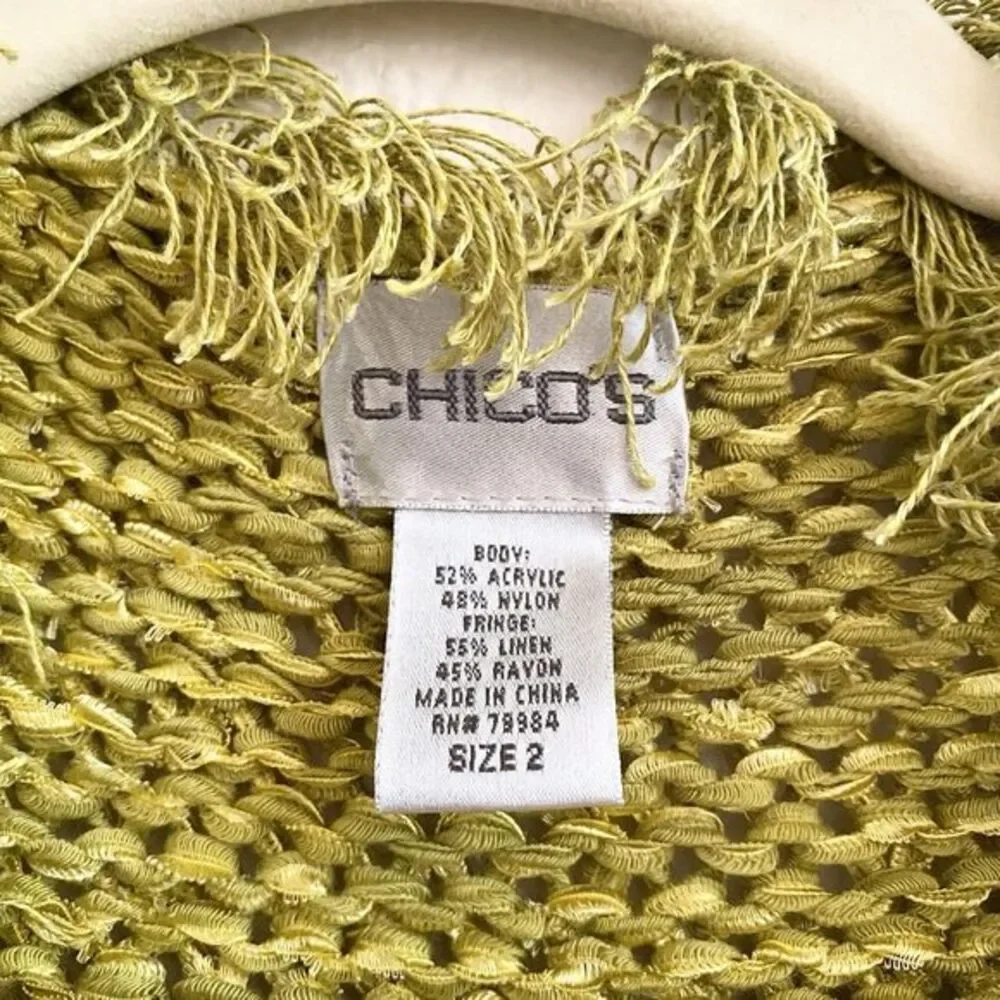 Chicos Womens Sweater 2 Large Green Open Front Chunky‎ Knit One Button Cardigan